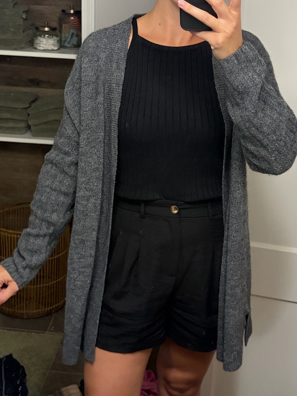 Divided Charcoal Gray Open-Front Cardigan